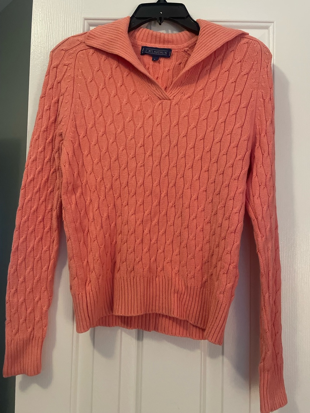 J. McLaughlin Cable-Knit Collared Sweater - Coral Pink